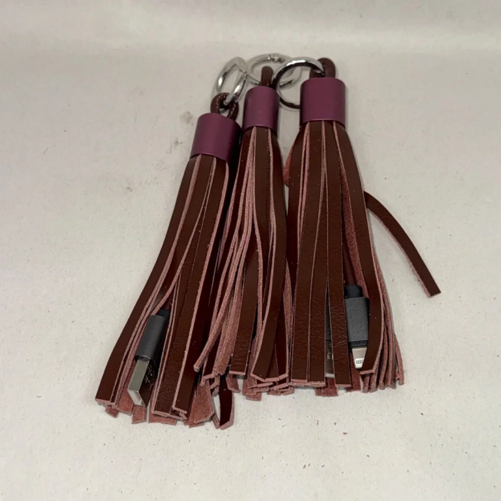 (3 PACK) Dark Brown Leather Tassel Keychain iPhone iPad Lightning USB Cable - Picture 2 of 4